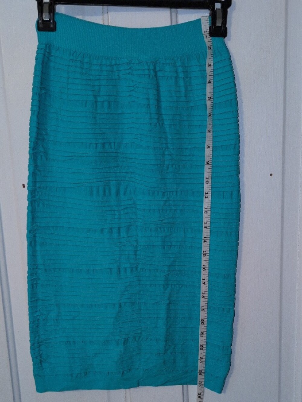 Trinity Turquoise Ribbed Pencil Skirt - Picture 4 of 4